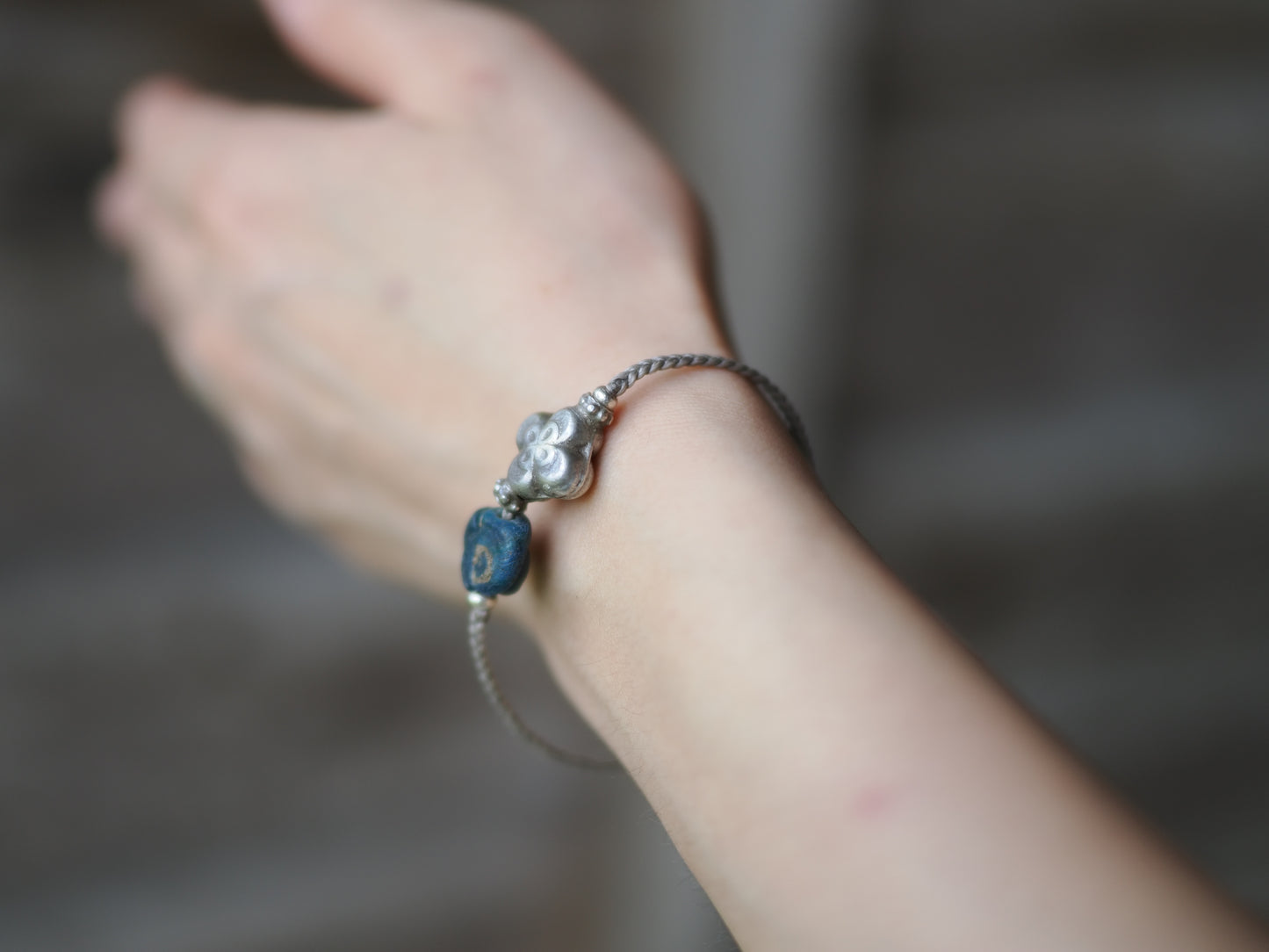 -Roman eye beads・old Afgan silver- code bracelet