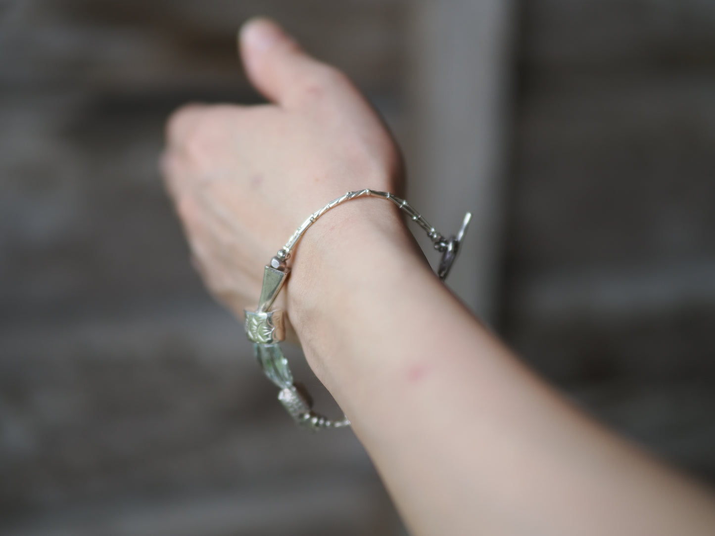 -Karensilver・Aquamarine- '2line' silver bracelet