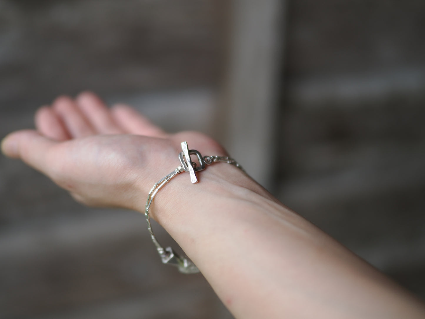 -Karensilver・Aquamarine- '2line' silver bracelet