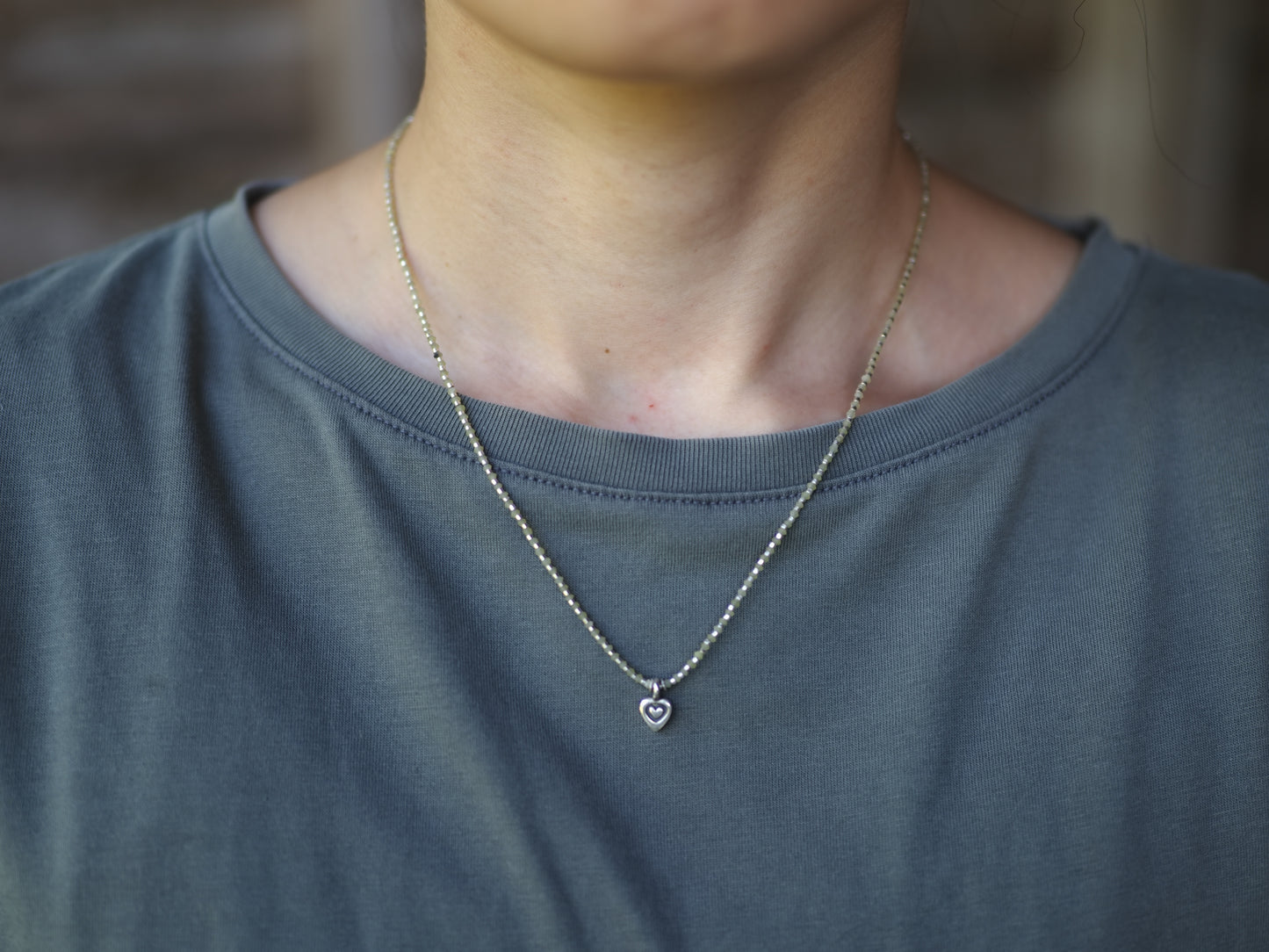 -Heart charm- 'beads line' pendant