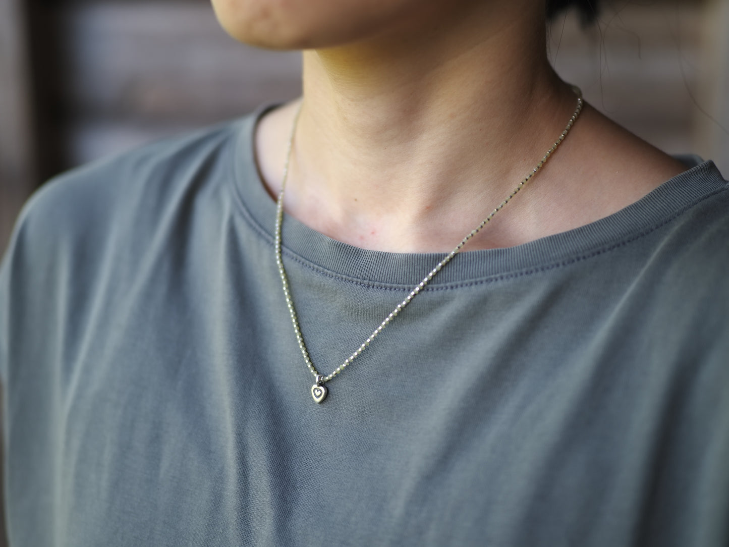 -Heart charm- 'beads line' pendant