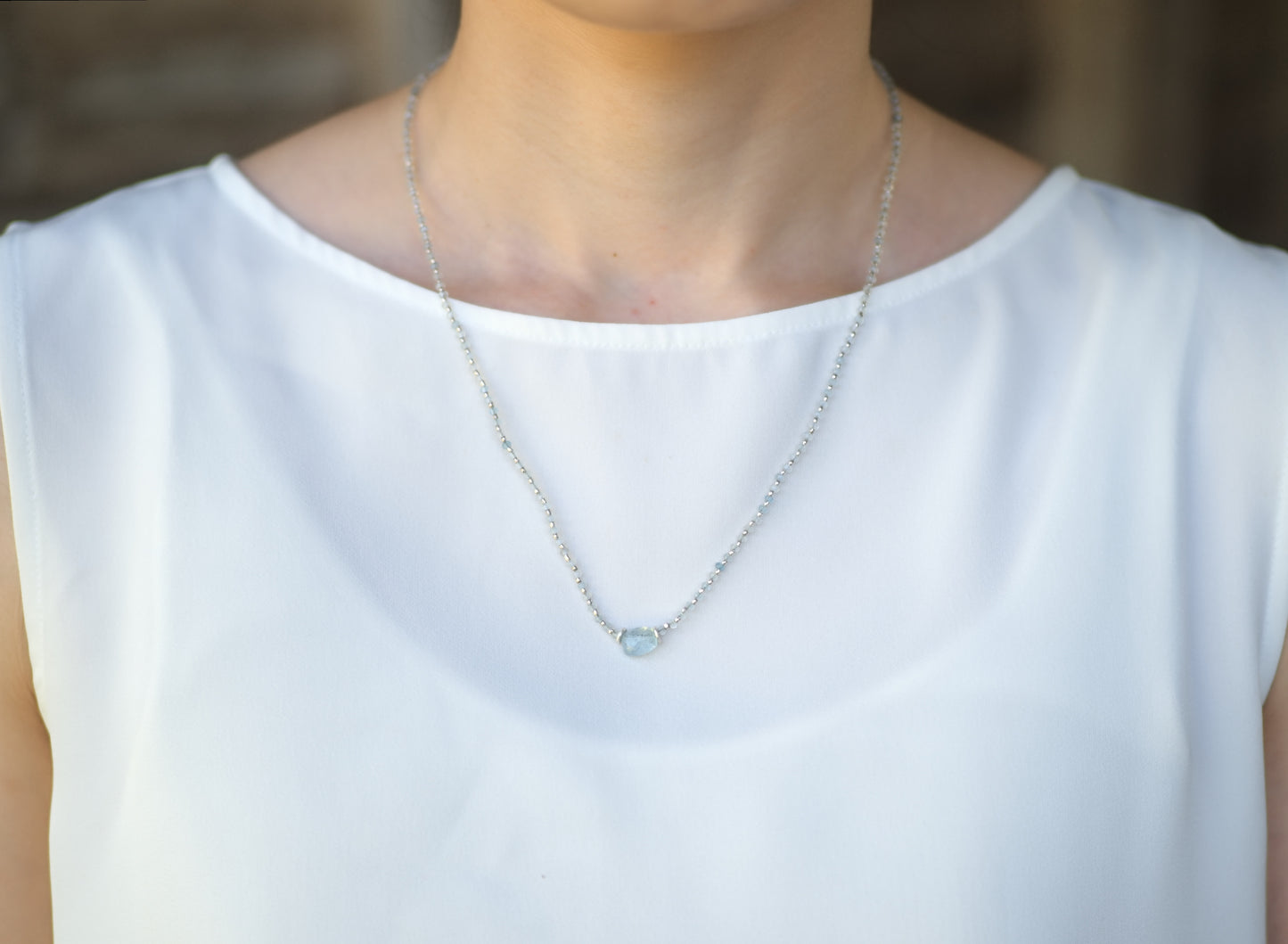 -Aquamarine- 'beads line' necklace