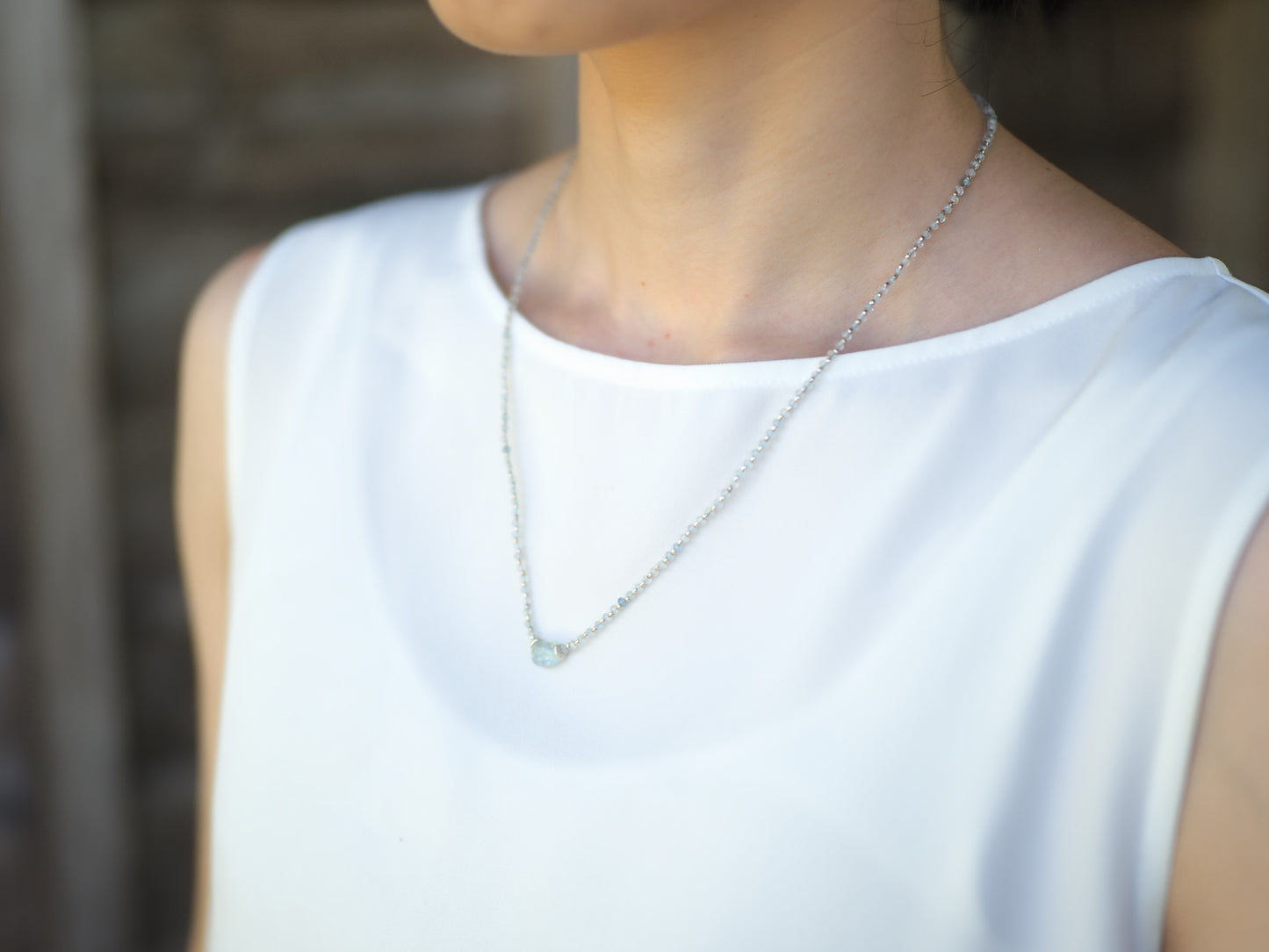 -Aquamarine- 'beads line' necklace