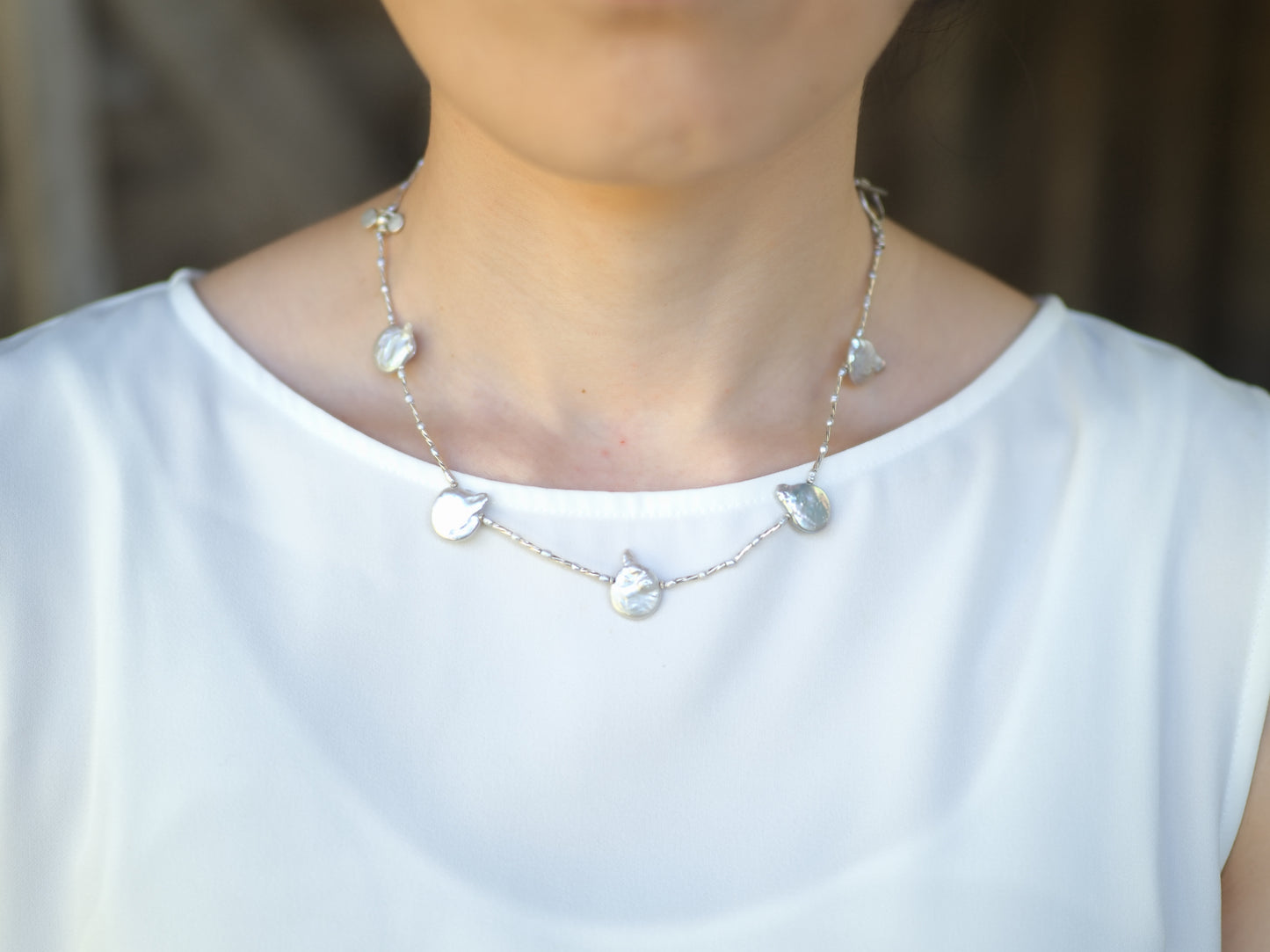 -Silver pearl- silver choker