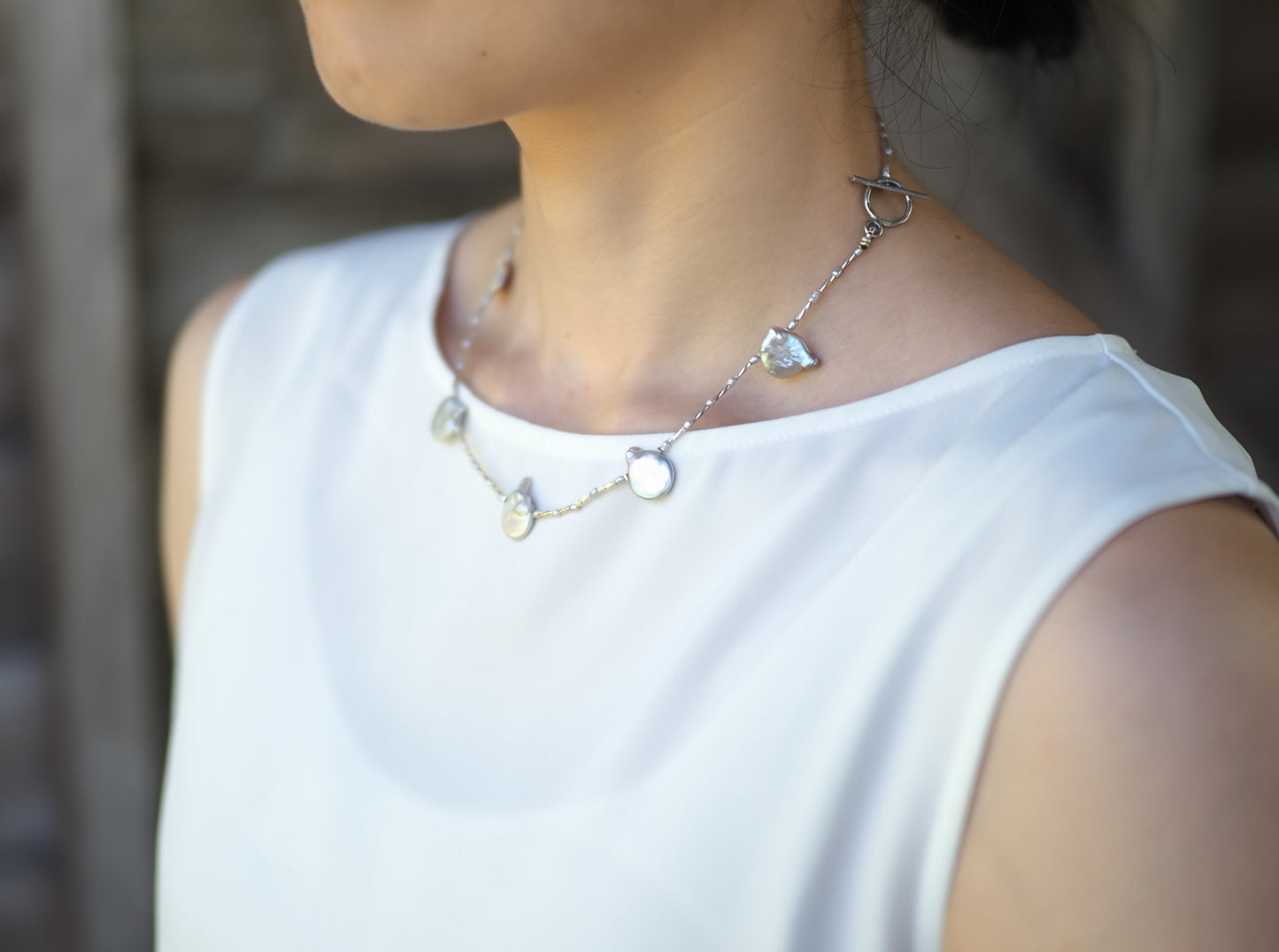 -Silver pearl- silver choker
