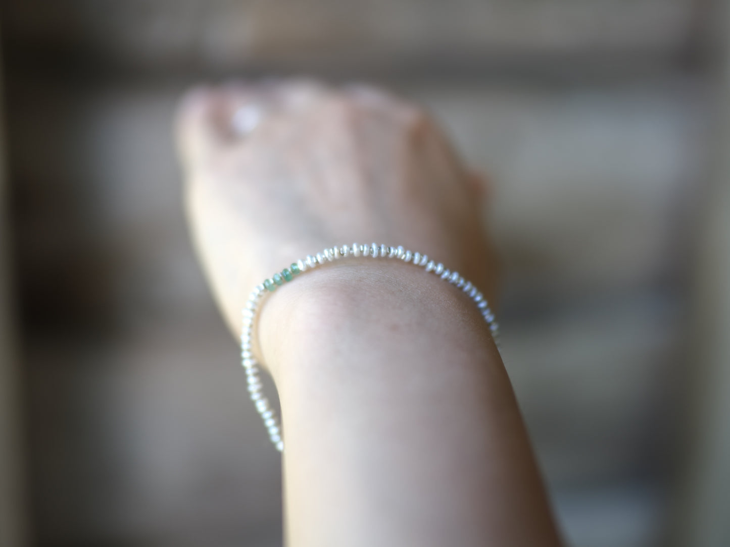 -pearl・emerald- 'beads line' bracelet