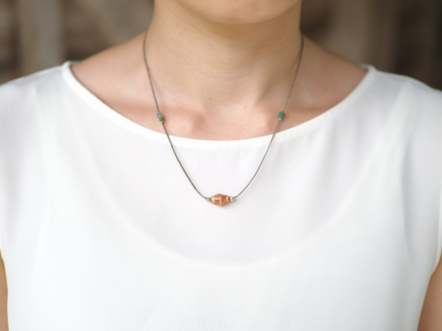 -Etched carnelian- code necklace