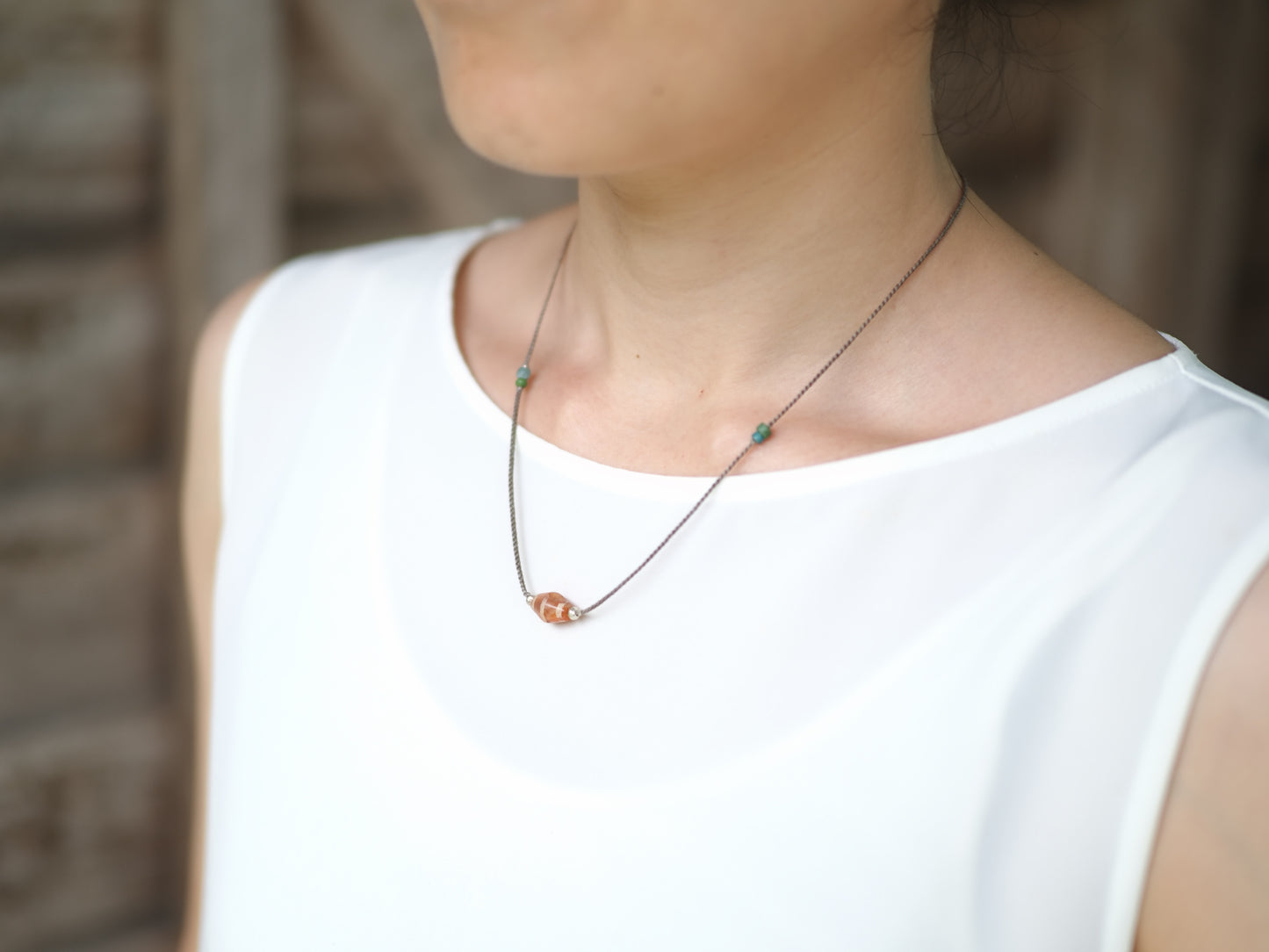 -Etched carnelian- code necklace