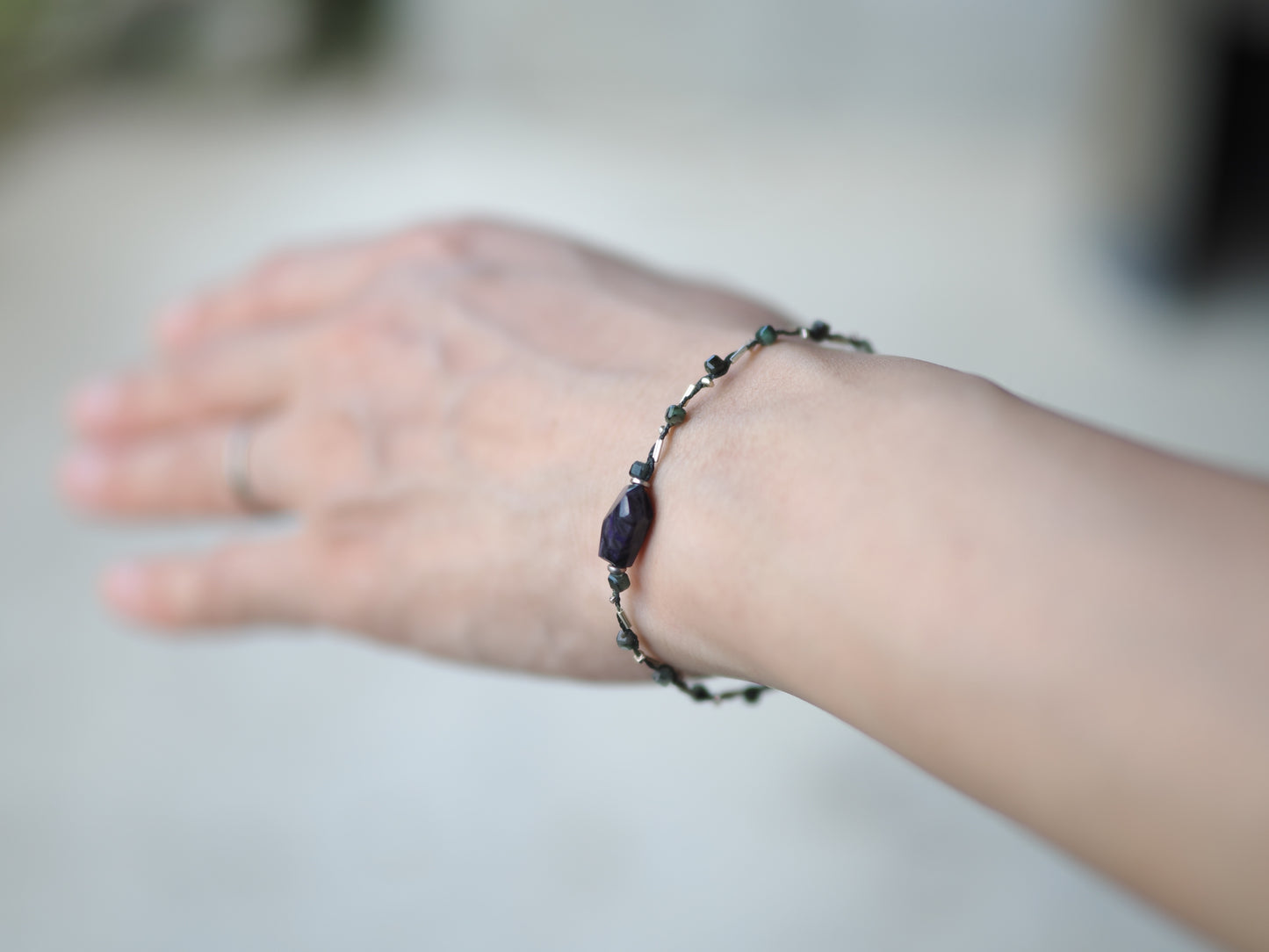 -Sugilite- 'emerald・silver' braid