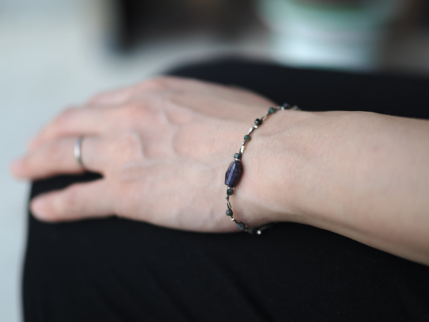 -Sugilite- 'emerald・silver' braid