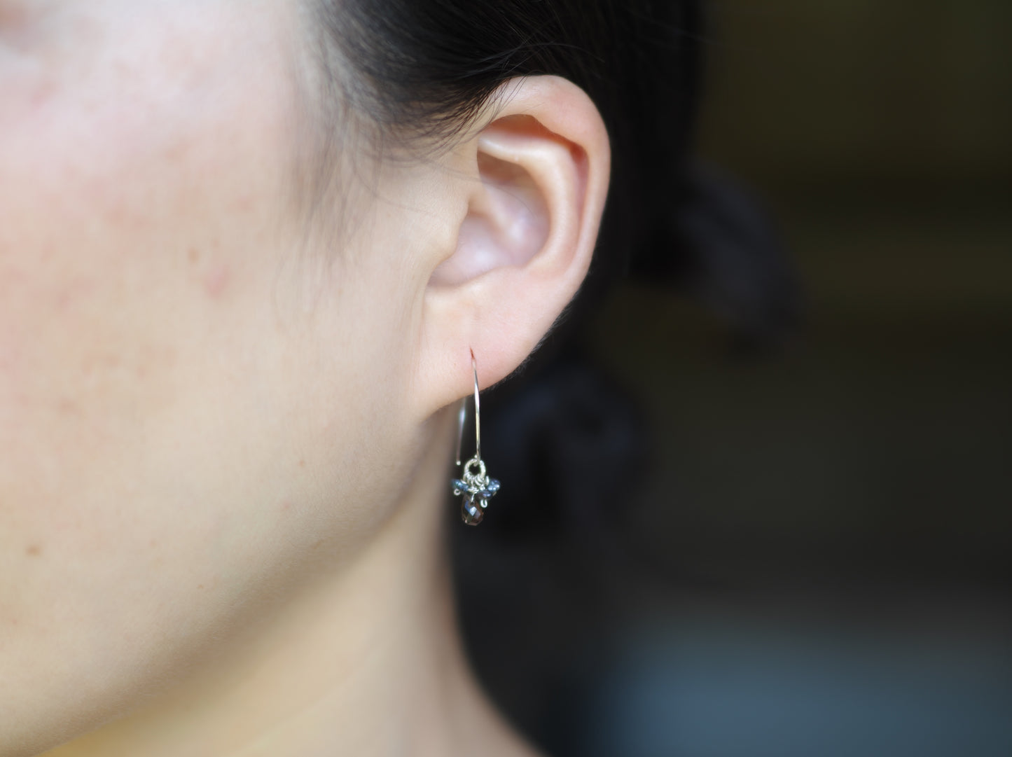 -Smoky quartz・Black pearl- hoops