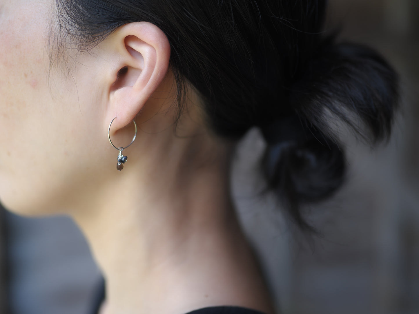 -Smoky quartz・Black pearl- hoops