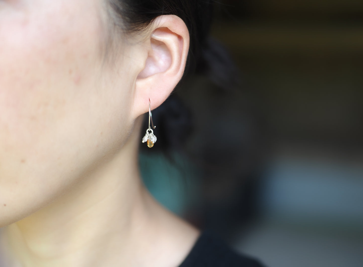 -Orange sapphire・Herkimer diamond- hoops