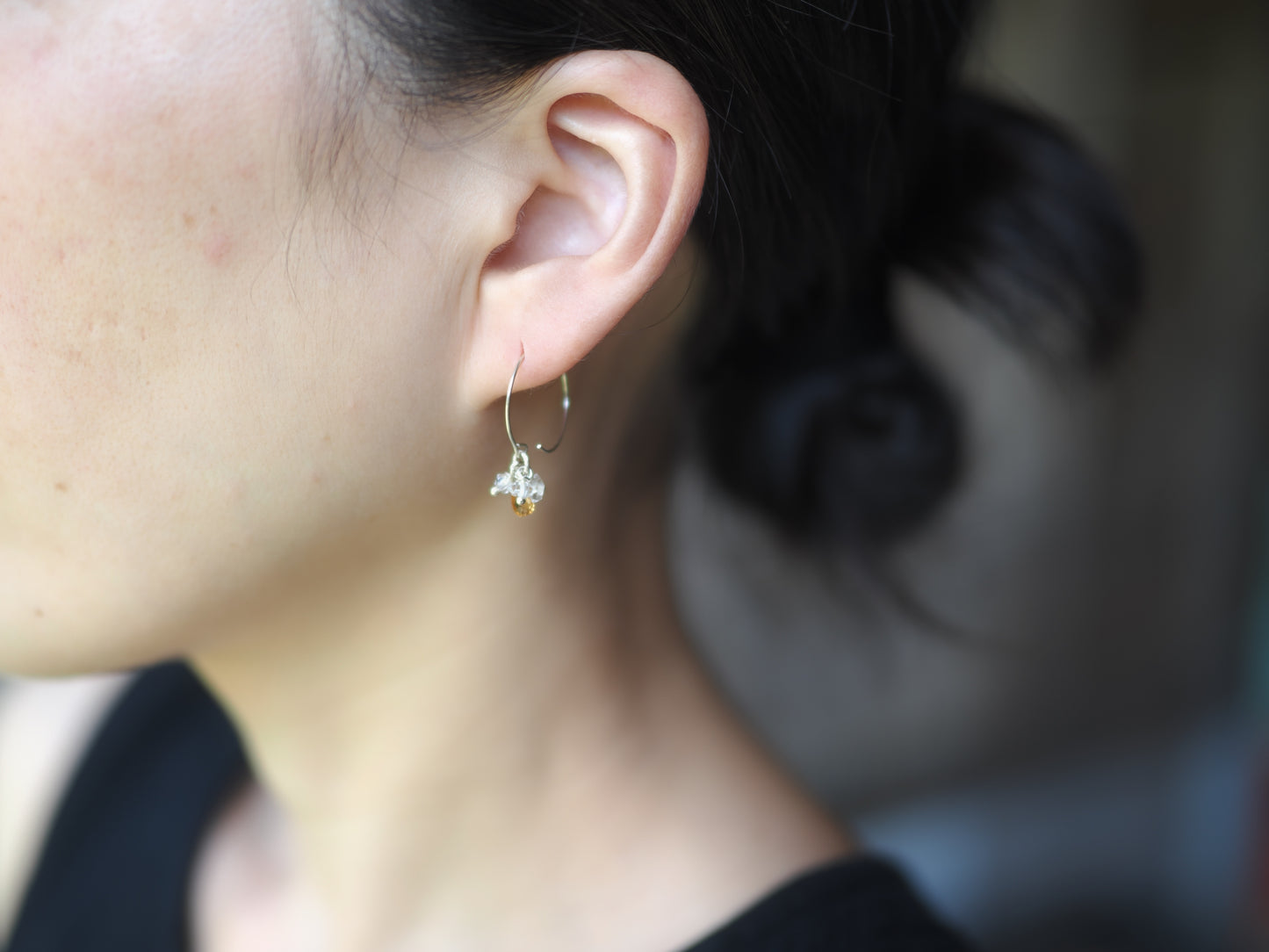 -Orange sapphire・Herkimer diamond- hoops