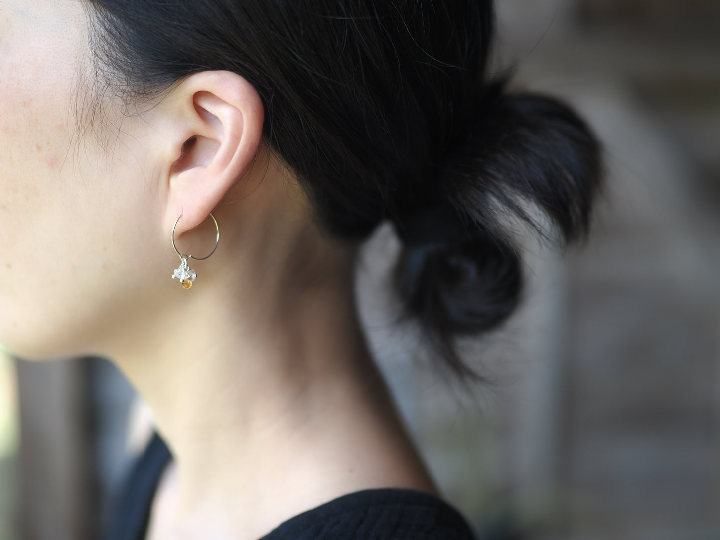 -Orange sapphire・Herkimer diamond- hoops