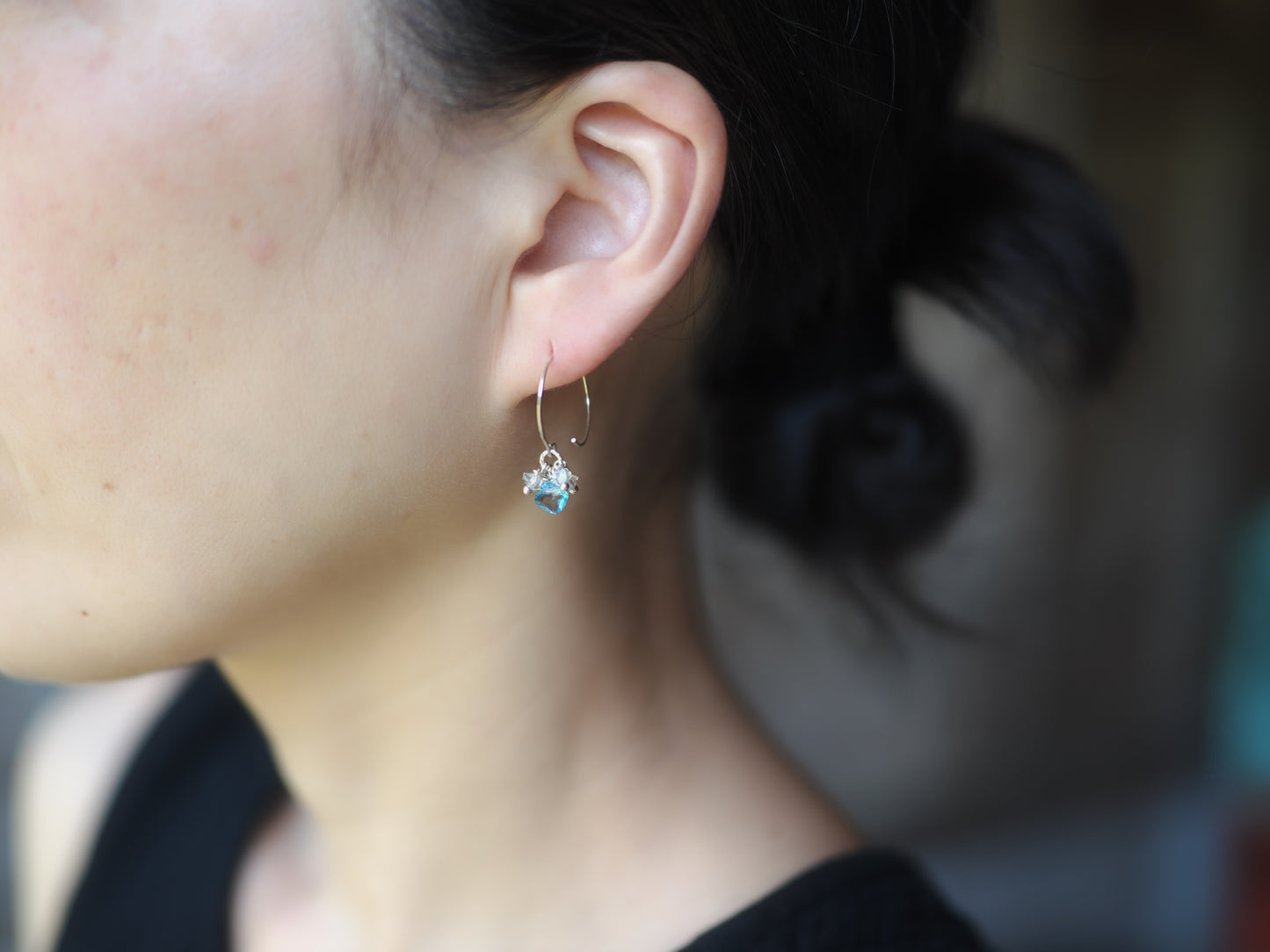 <MTO> -Swissblue topaz・Herkimer diamond- hoops