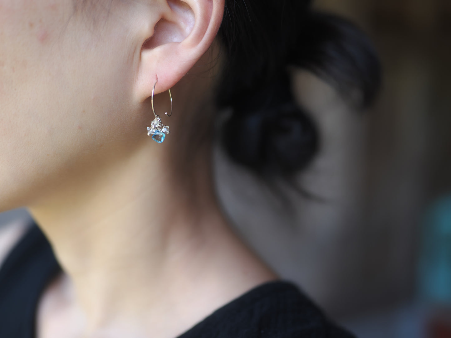 <MTO> -Swissblue topaz・Herkimer diamond- hoops