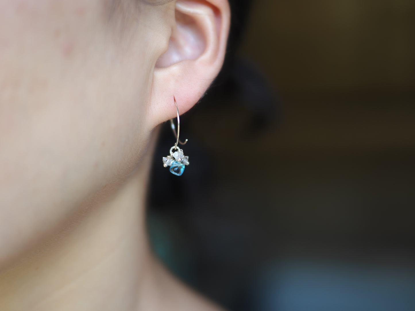 <MTO> -Swissblue topaz・Herkimer diamond- hoops