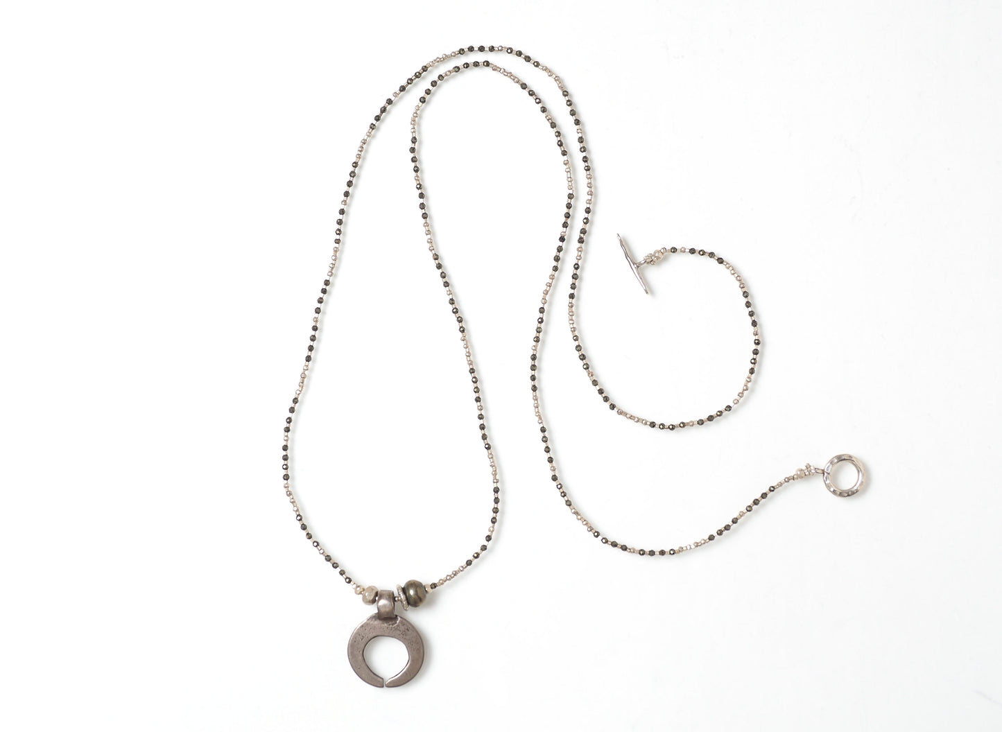 Old silver charm 'silver・pyrite' long necklace