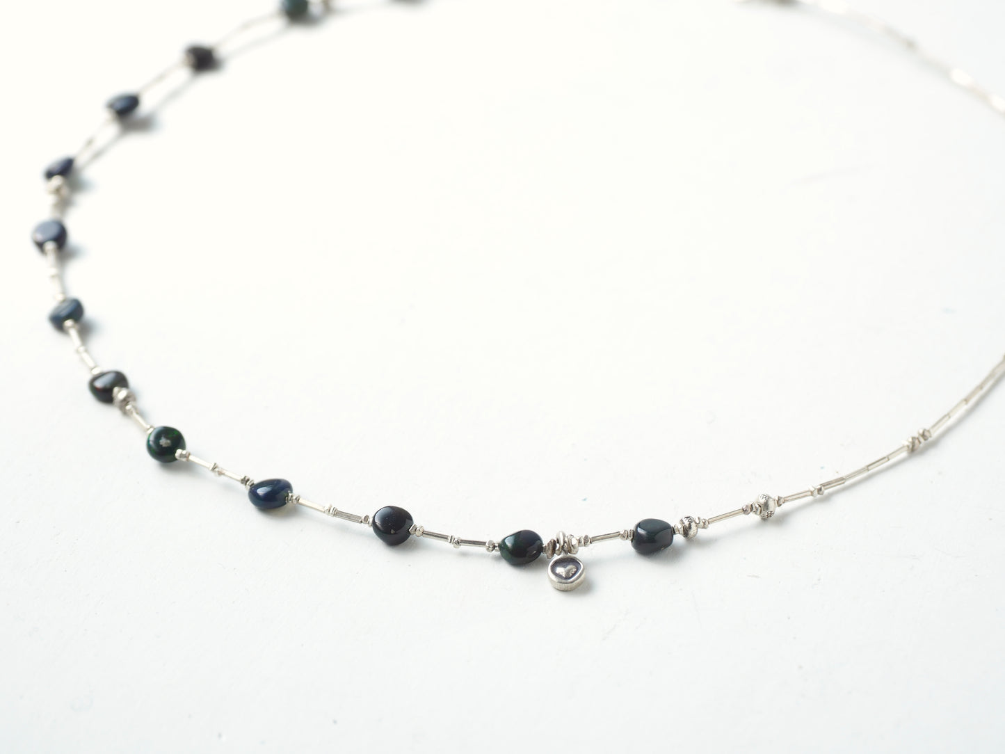 -Black opal- silver necklace