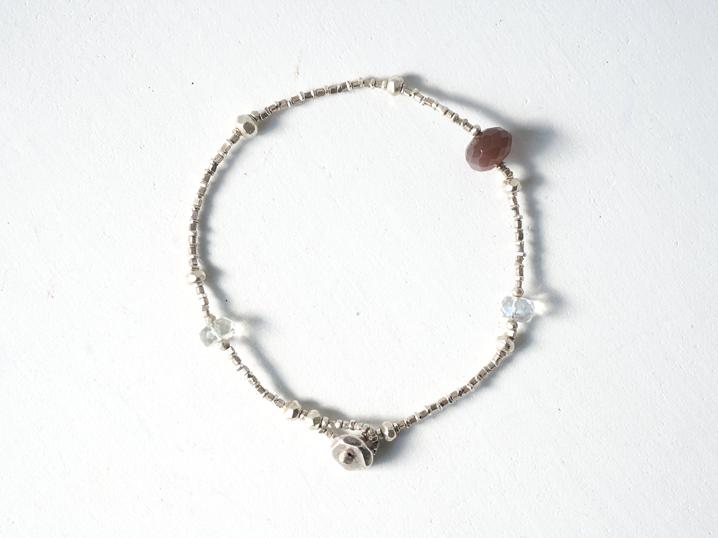 -Brown moonstone mix- silver bracelet