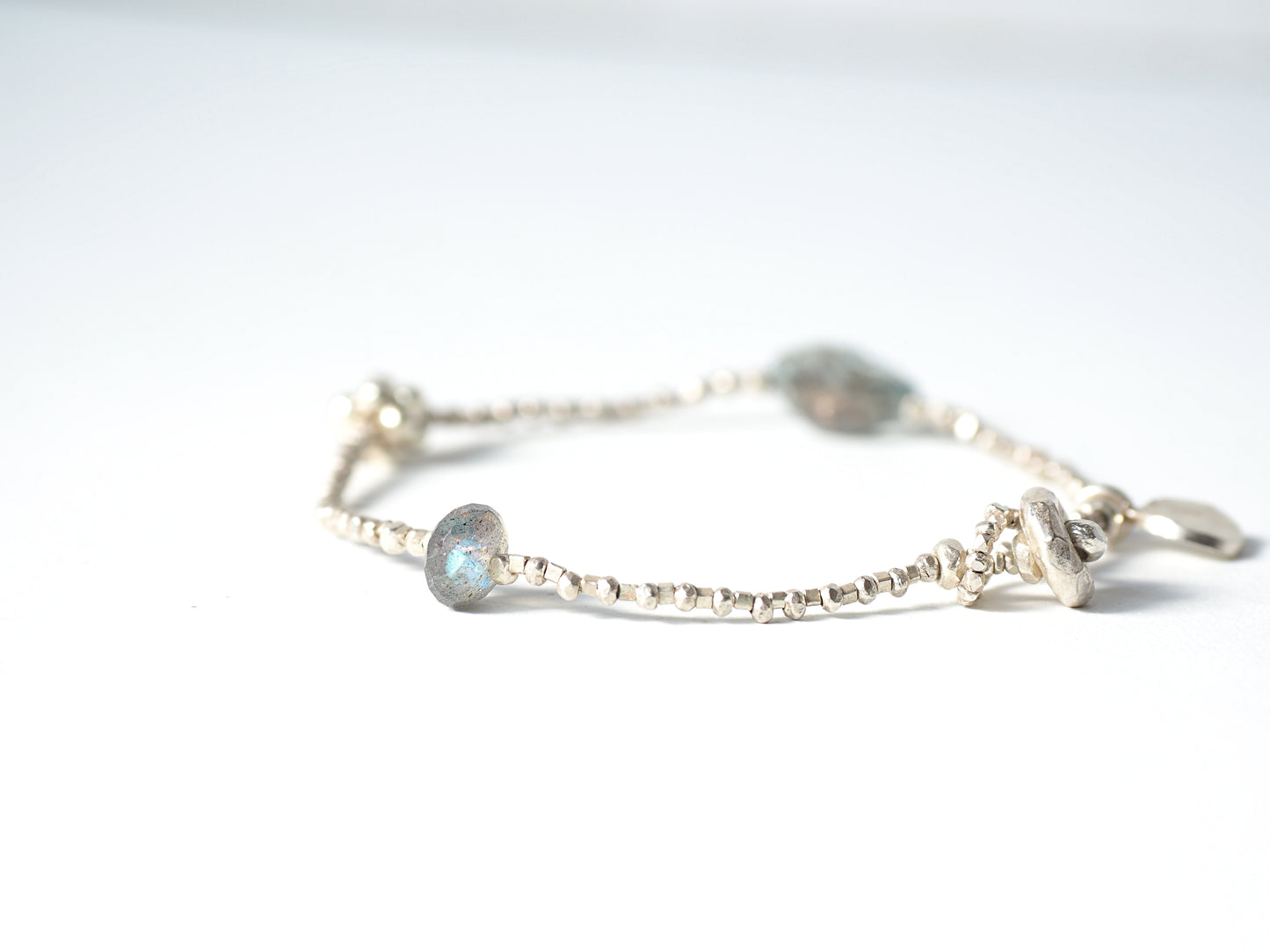 -Moss aquamaline mix- silver bracelet