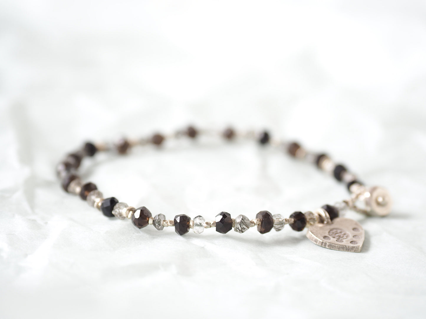 -Tourmaline quartz・Smoky quartz- silver bracelet