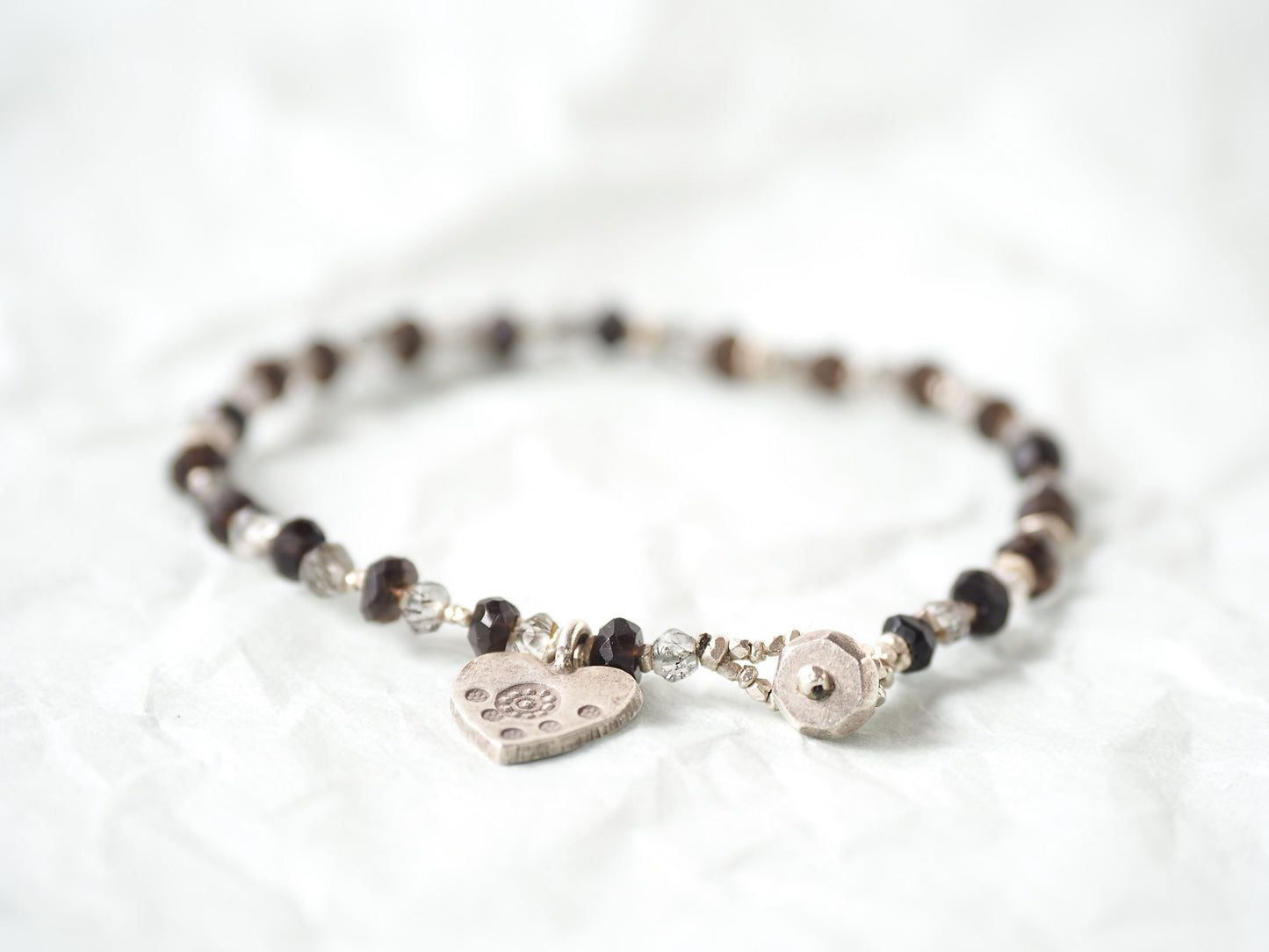 -Tourmaline quartz・Smoky quartz- silver bracelet