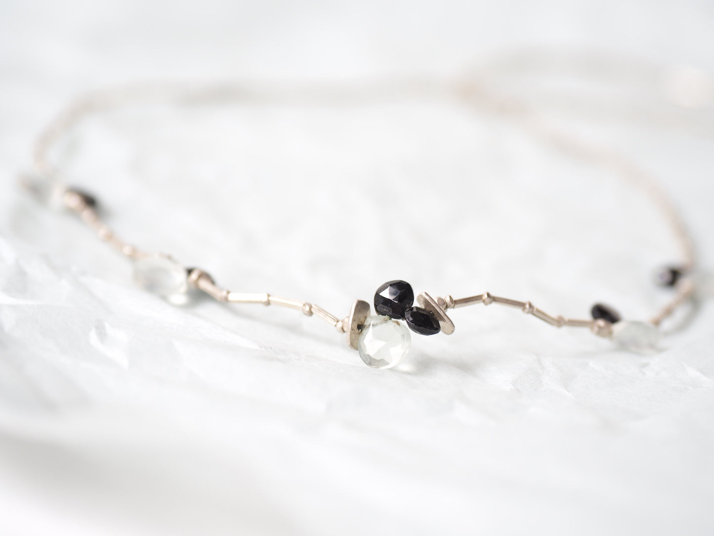 -Moon stone・Black spinel- silver necklace