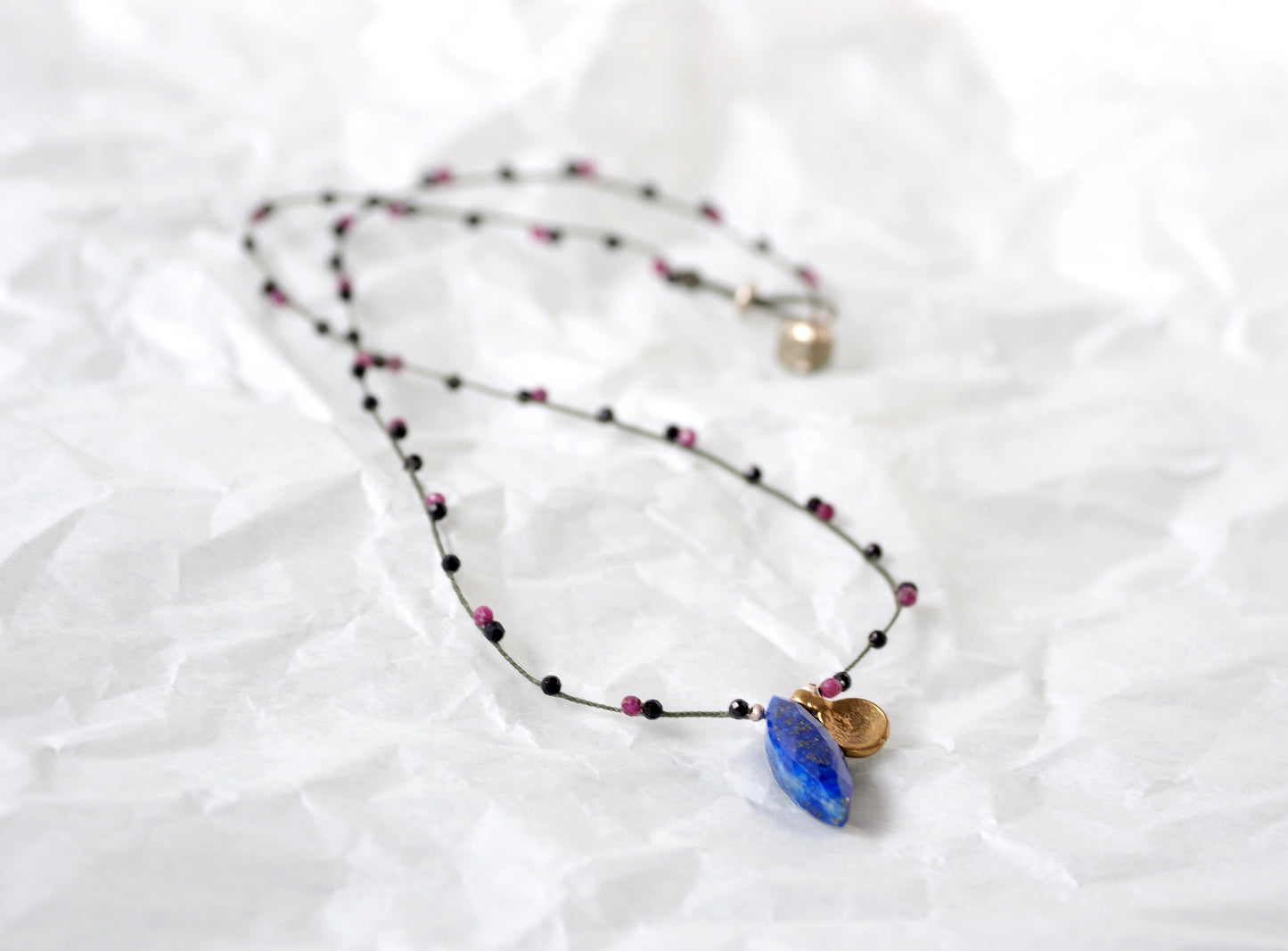 -Lapis lazuli・Brass charm- braid necklace