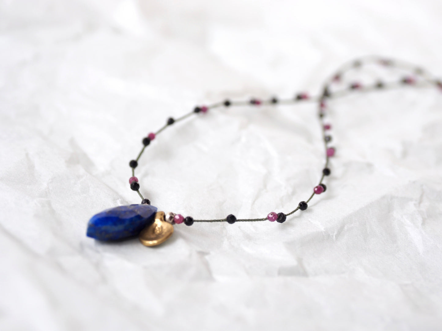 -Lapis lazuli・Brass charm- braid necklace