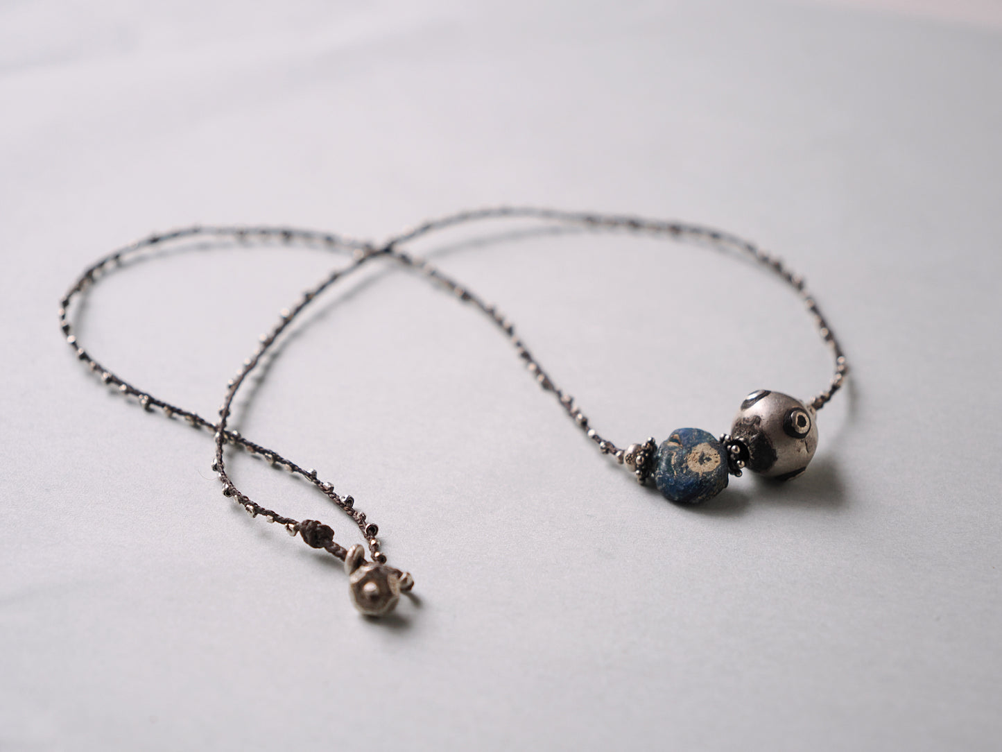 -Eye beads・Afgan silver- braid necklace