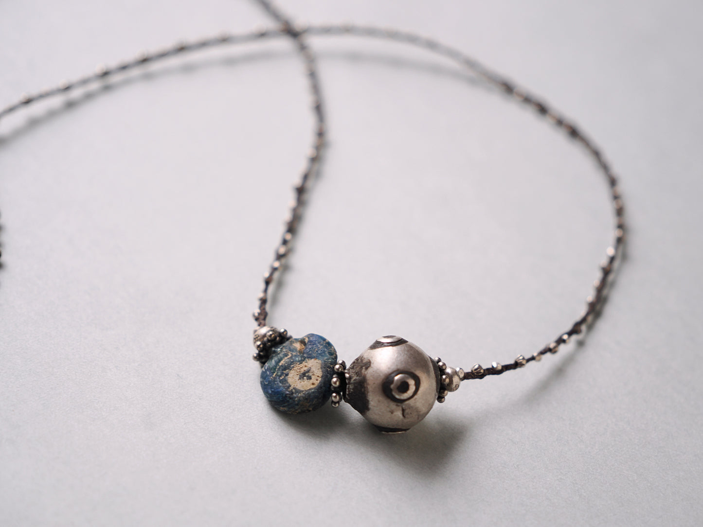 -Eye beads・Afgan silver- braid necklace