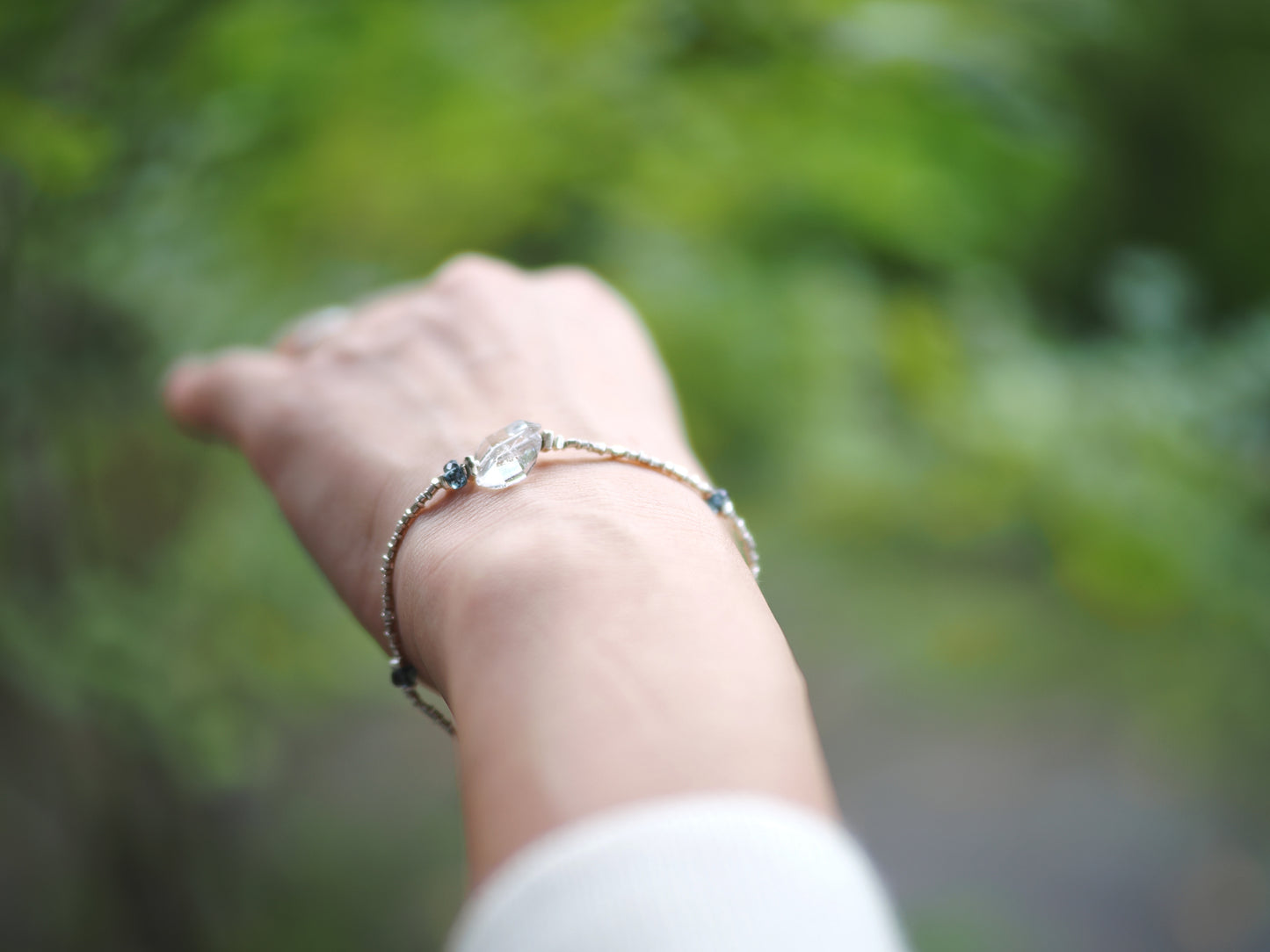 -Herkimer diamond・Kyanite- silver bracelet