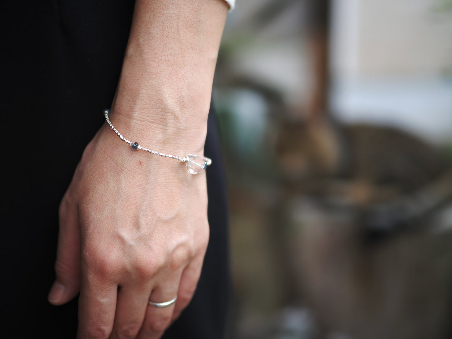 -Herkimer diamond・Kyanite- silver bracelet