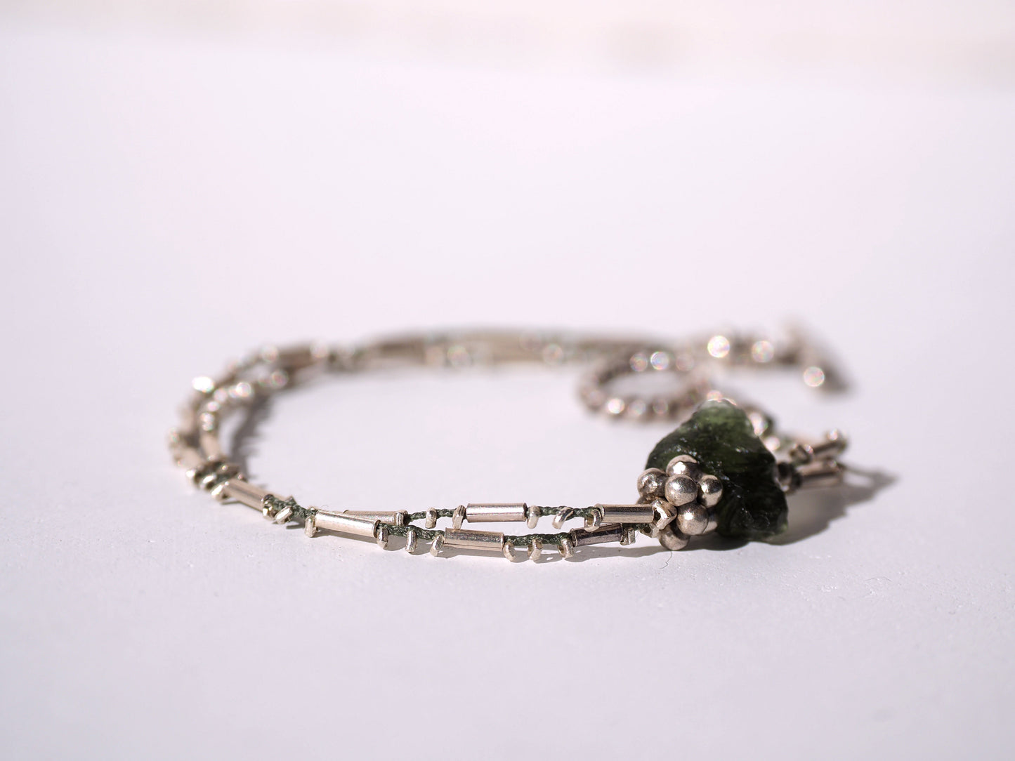 -Moldavite- silver double bracelet