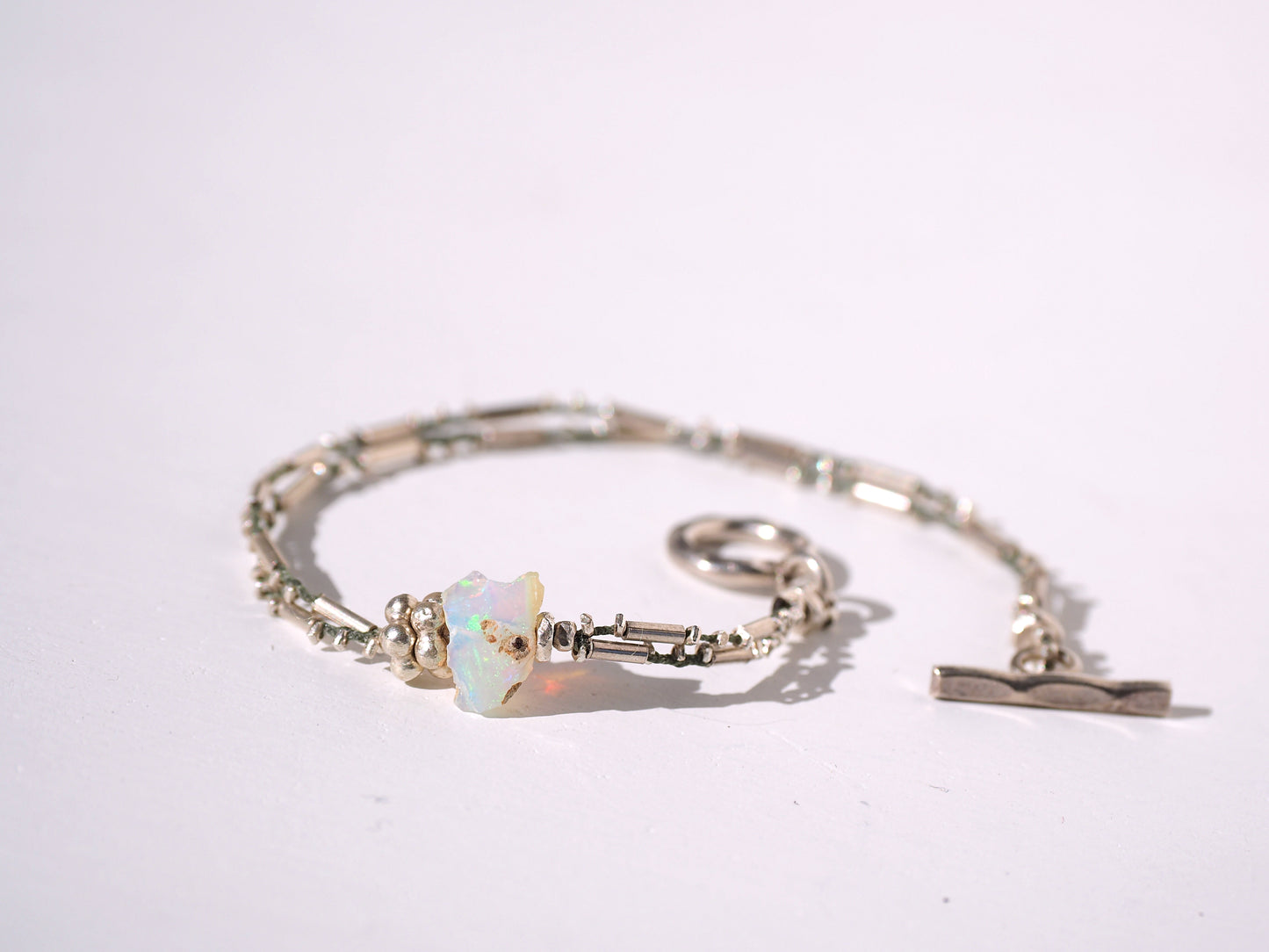 -Rough_opal- silver double bracelet