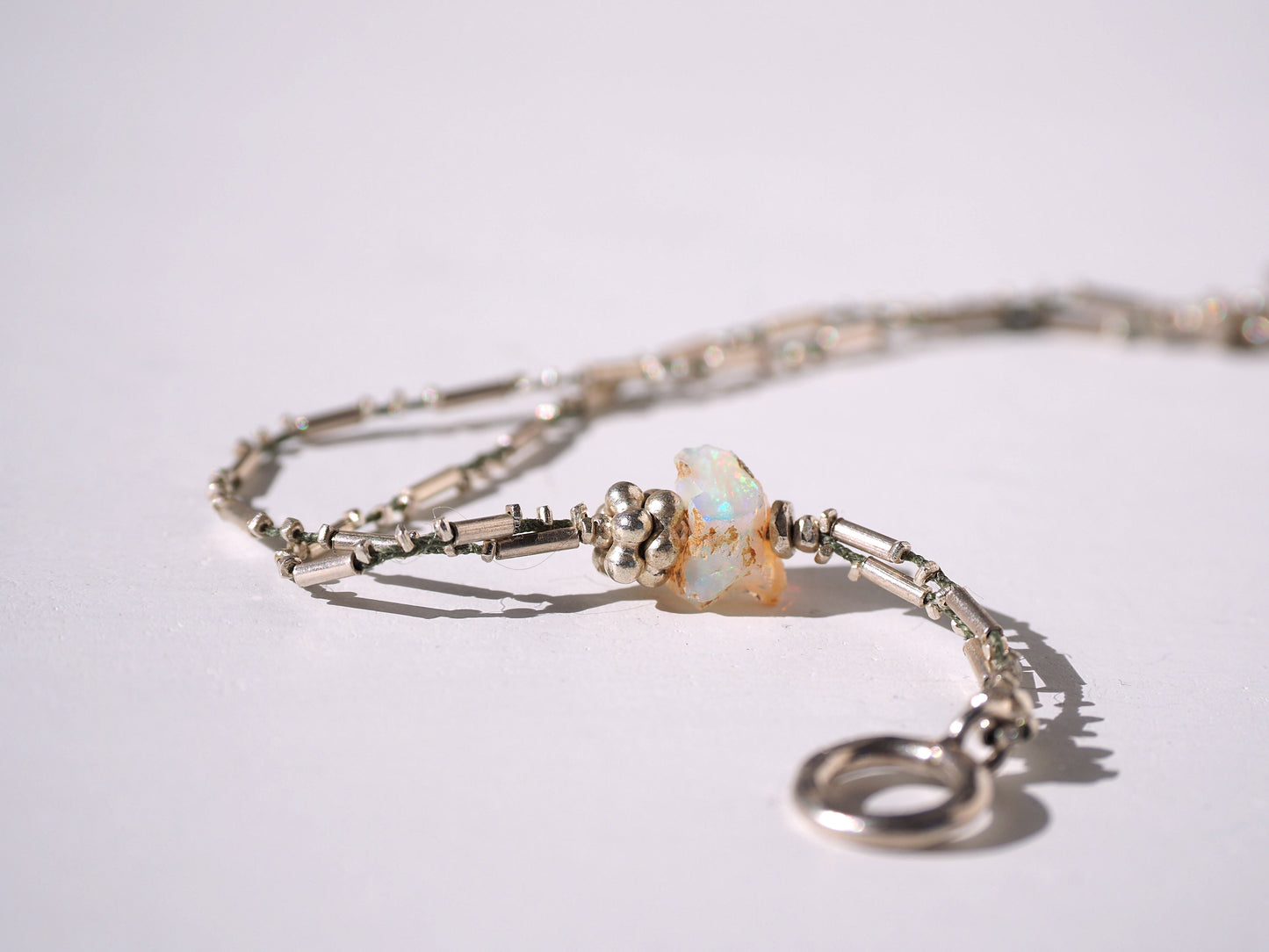 -Rough_opal- silver double bracelet