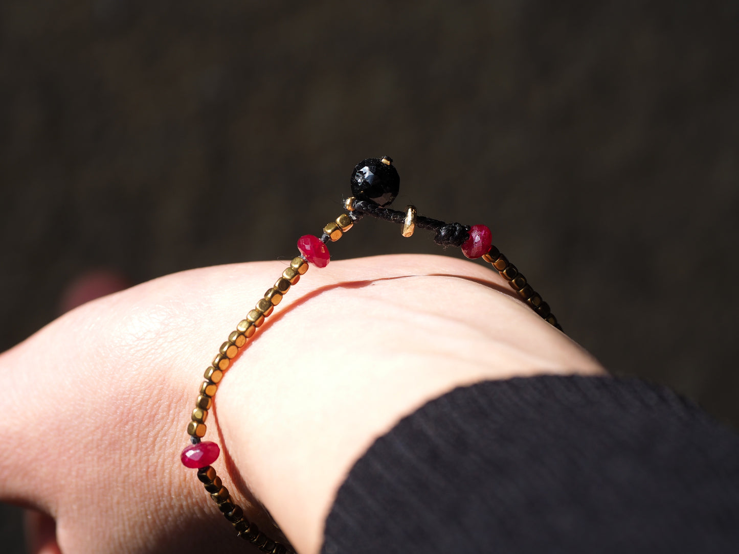-Black tourmaline・Ruby- gold bracelet