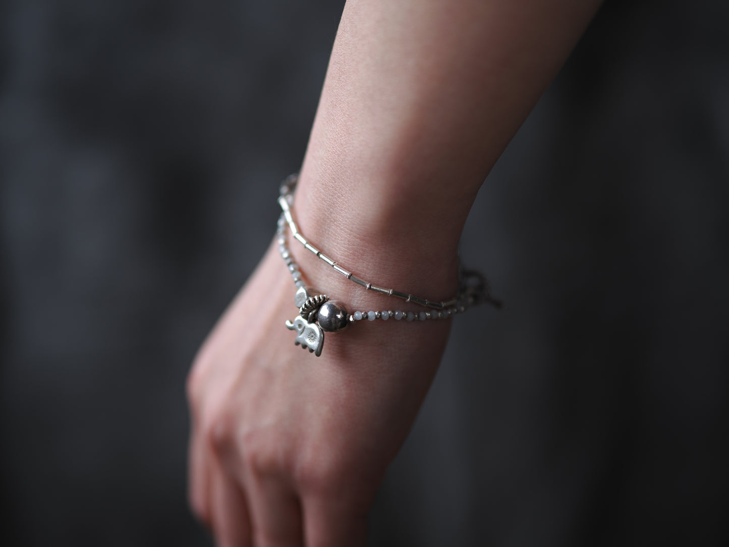 -Silver・Jade- double bracelet