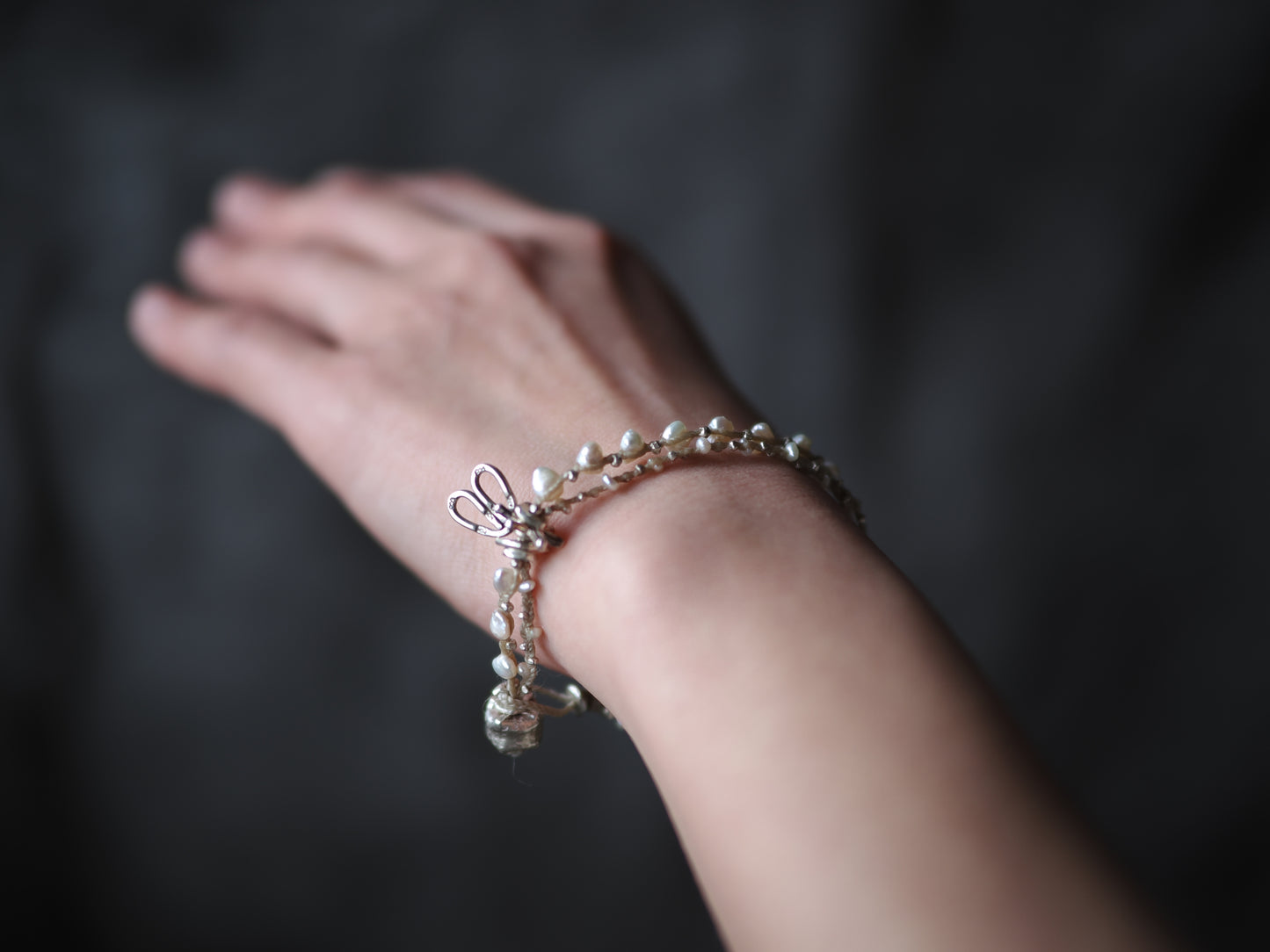 -Pearl・Silver- braid double bracelet