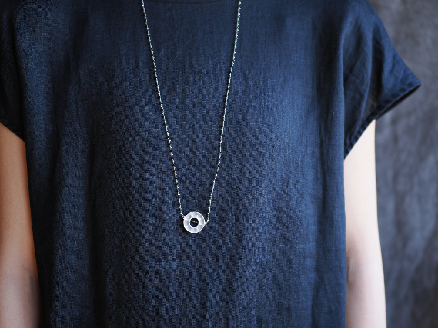 -Donut silver- braid long necklace