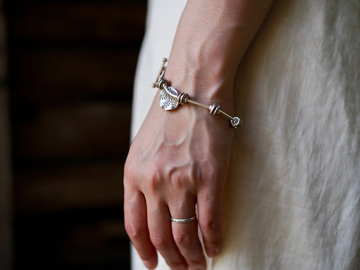 -Rough ruby- silver bracelet