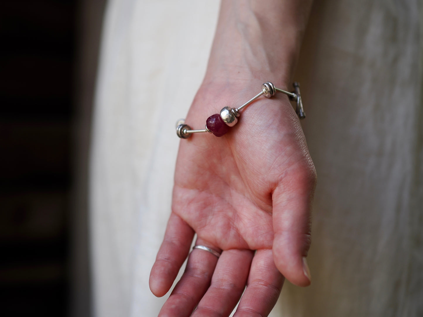 -Rough ruby- silver bracelet