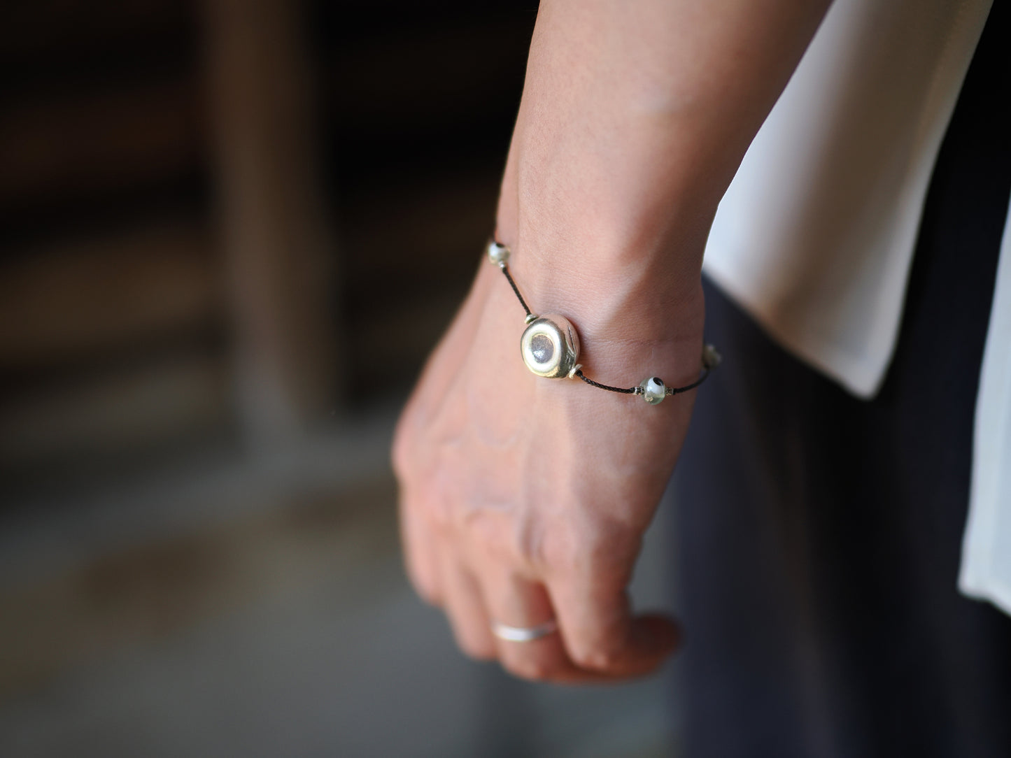 -Silver・Eyebeads- code bracelet