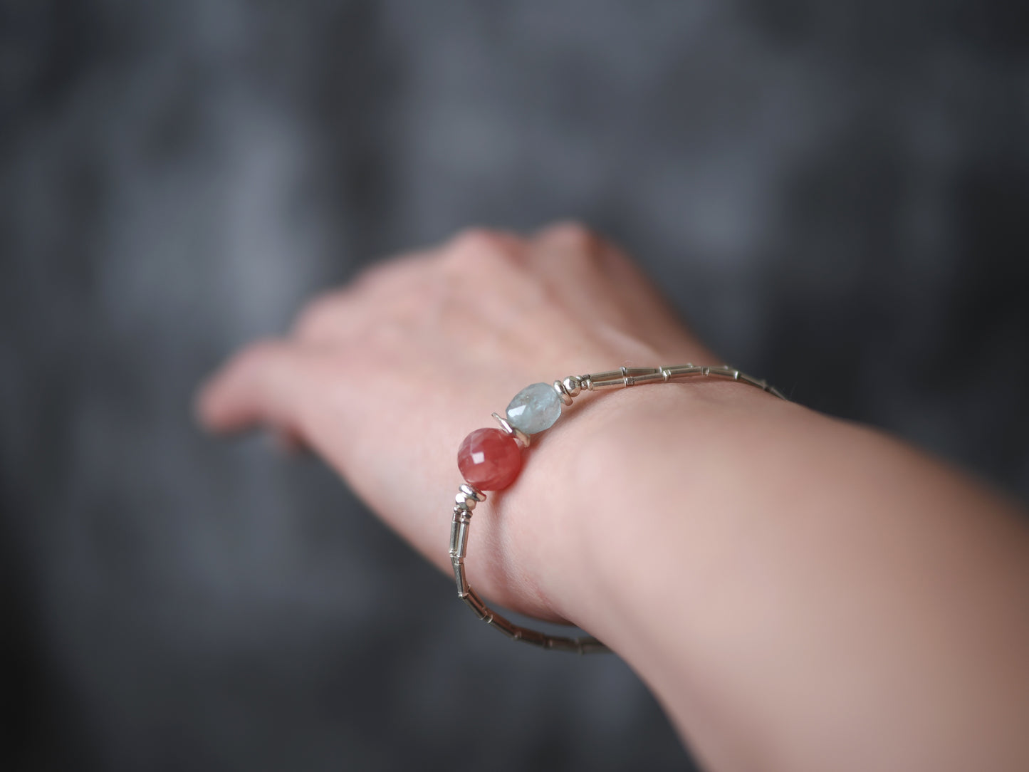 -Incarose・Moss aquamarine- silver double bracelet