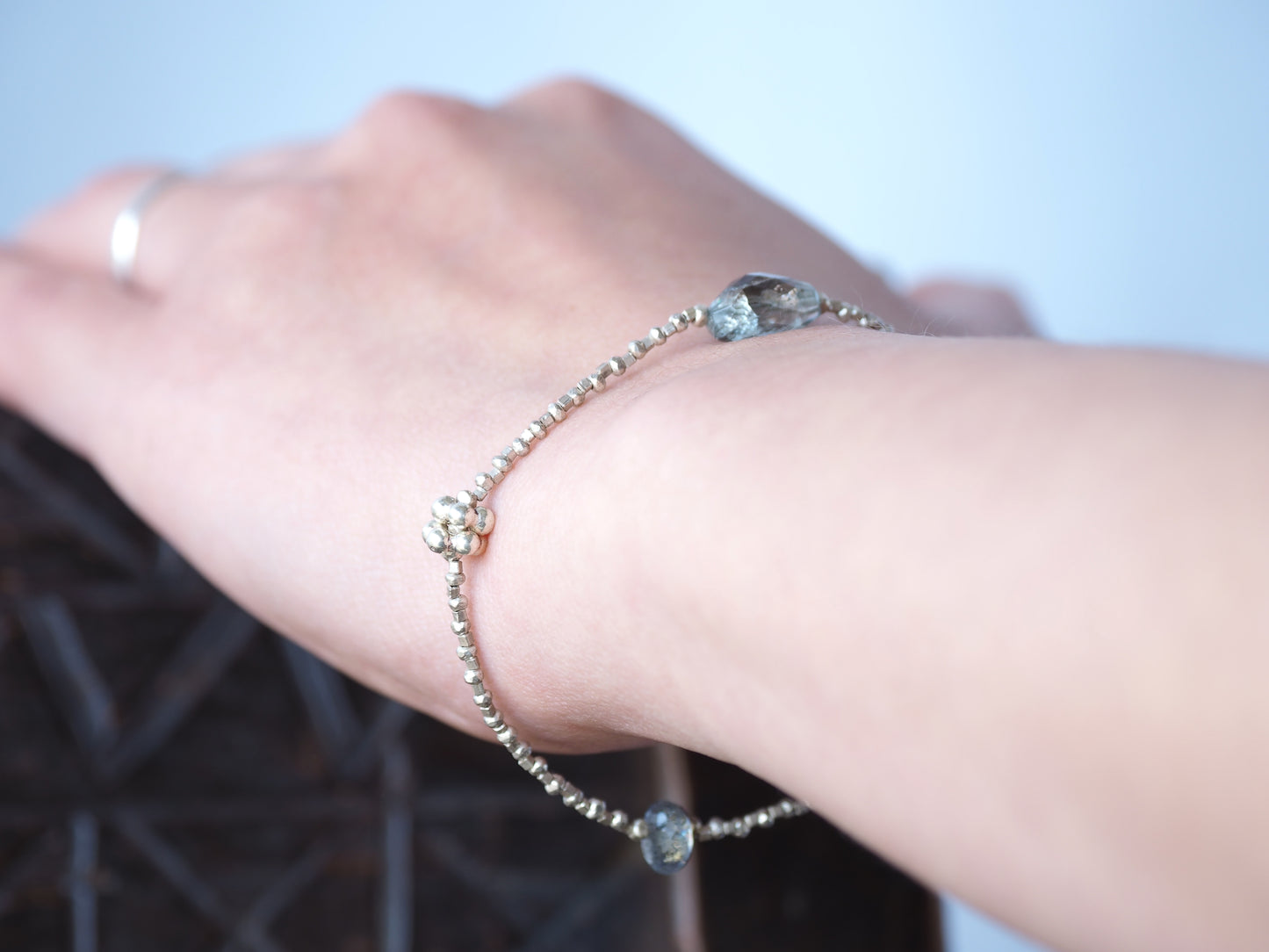 Natural stone assorted silver bracelet moss aquamarine