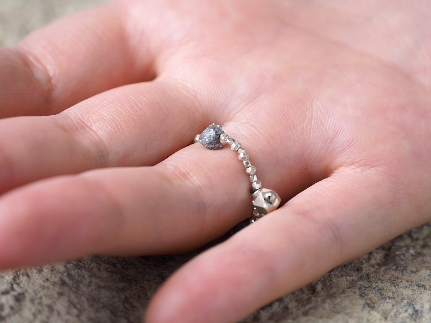 'rough Diamond' silver beads ring
