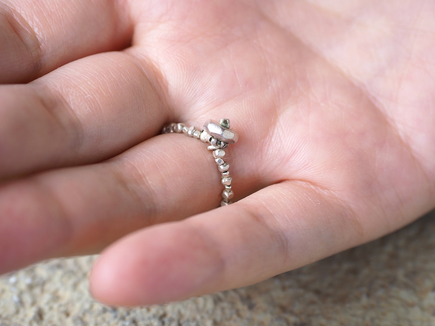 -Lobradorite- silver beads ring