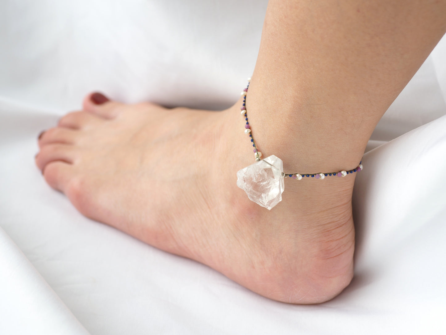 -Rough quartz- braid Anklet